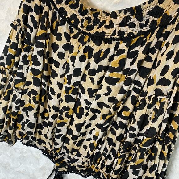 Vintage Havana Off The Shoulder Blouse Small Flowy Leopard Print Bell Sleeve - Picture 12 of 14